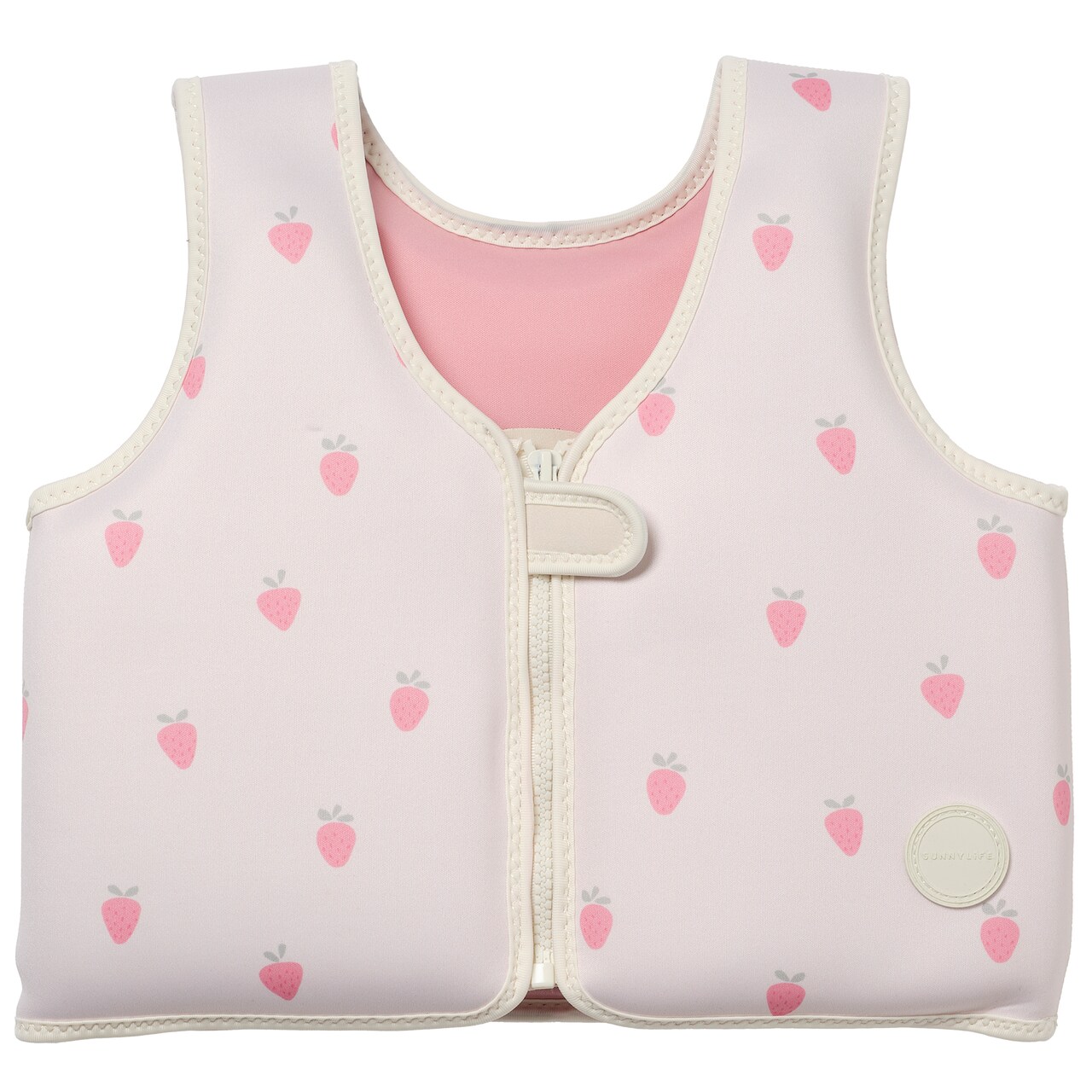 Sunnylife: Kids Swim Vest: Size 3-6 - Strawberry Sunshine - Children Up To 66lbs, Pool & Water Float Jacket, Zip Front, Safety Strap, Natural Rubber